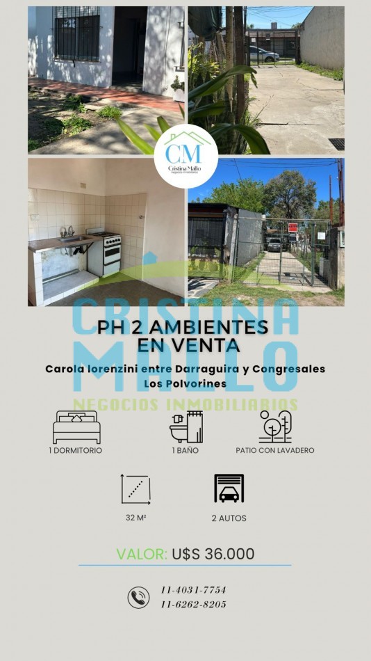 Venta de PH 2 ambientes con amplio patio- Los Polvorines